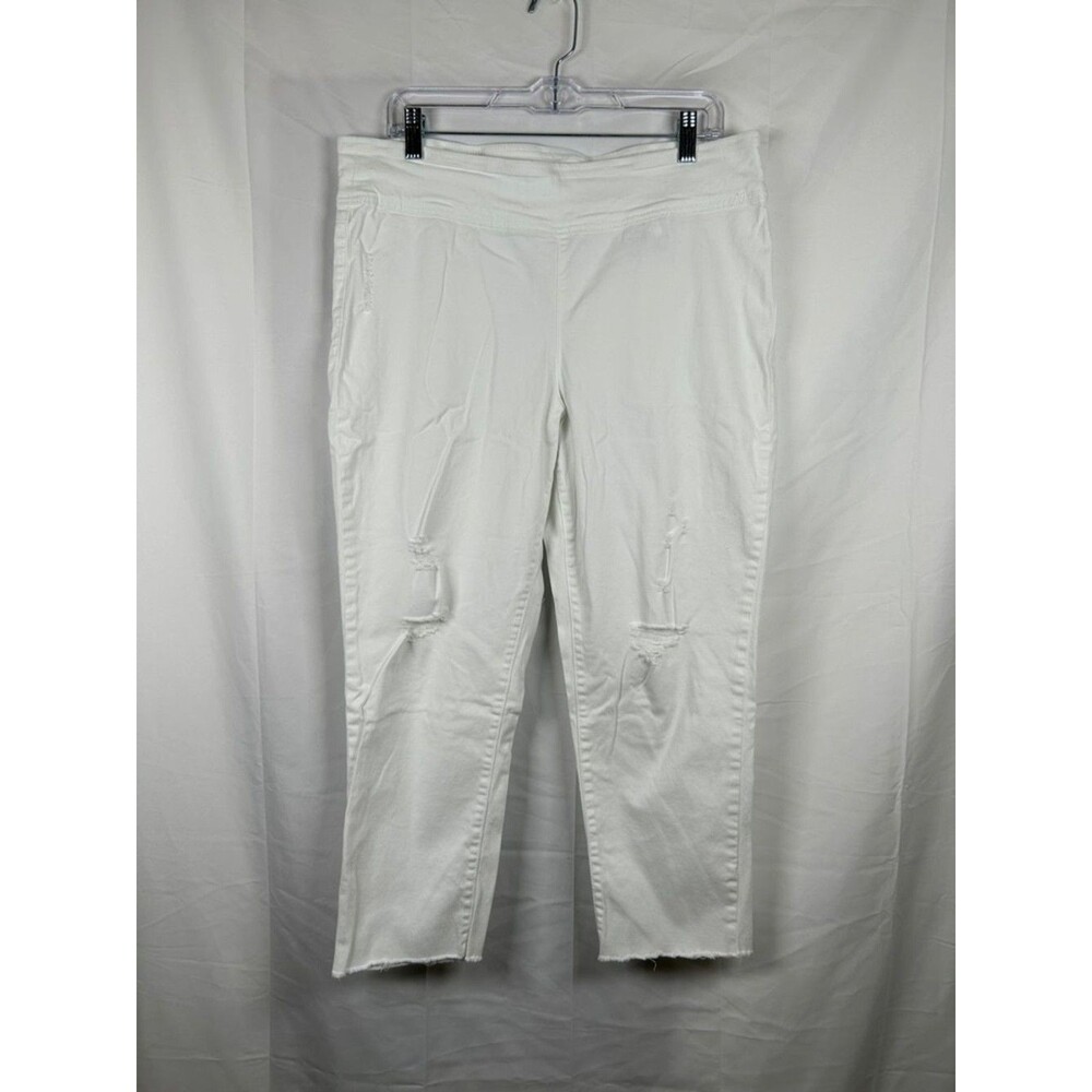 INC Denim Pull On Straight Cropped Pants Size 14/32 White Stretch Distressed